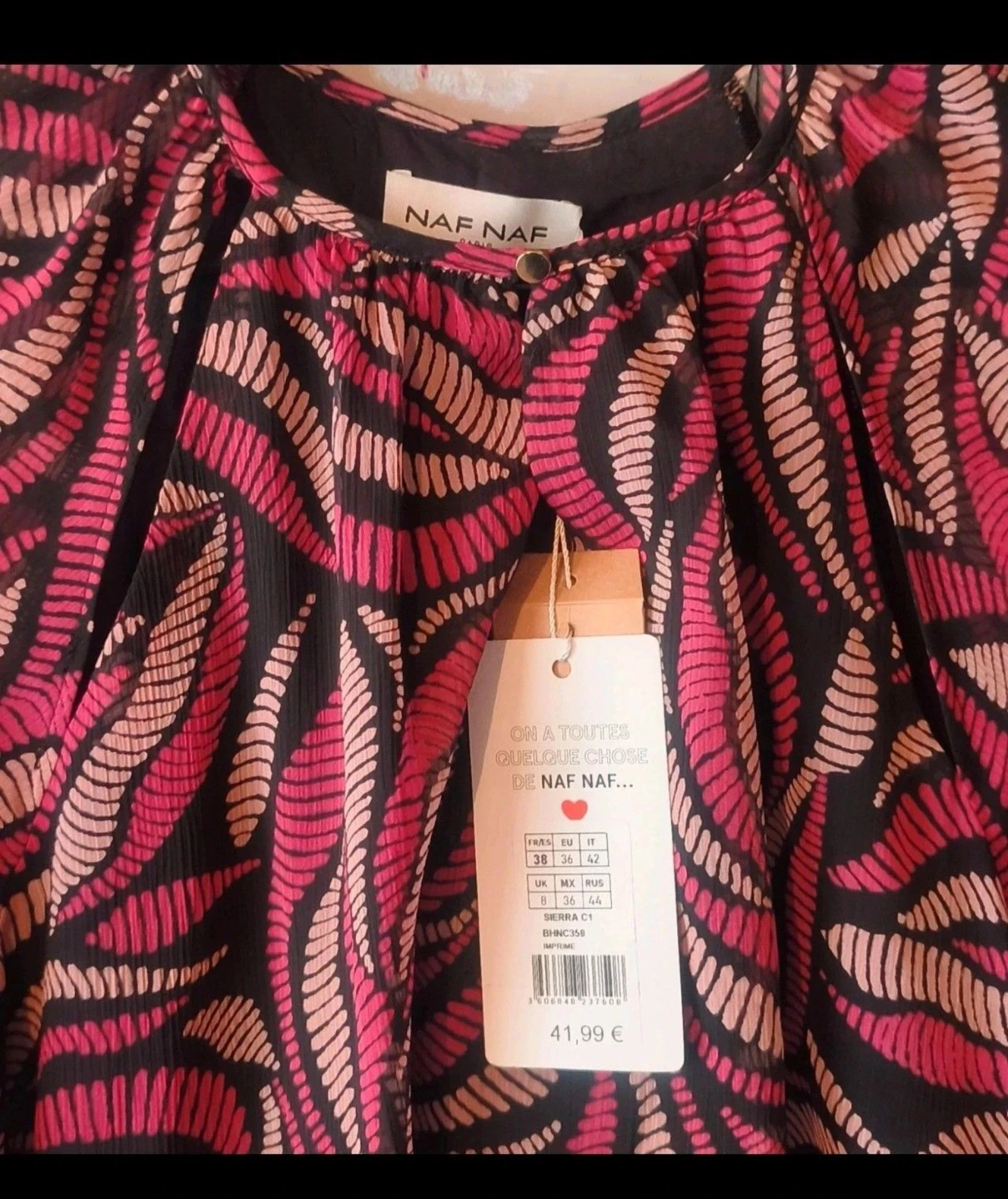 Blouse NAF NAF Neuve avec Étiquette (Taille 38/M) - Imprimé Fuchsia/Noir – photo 11